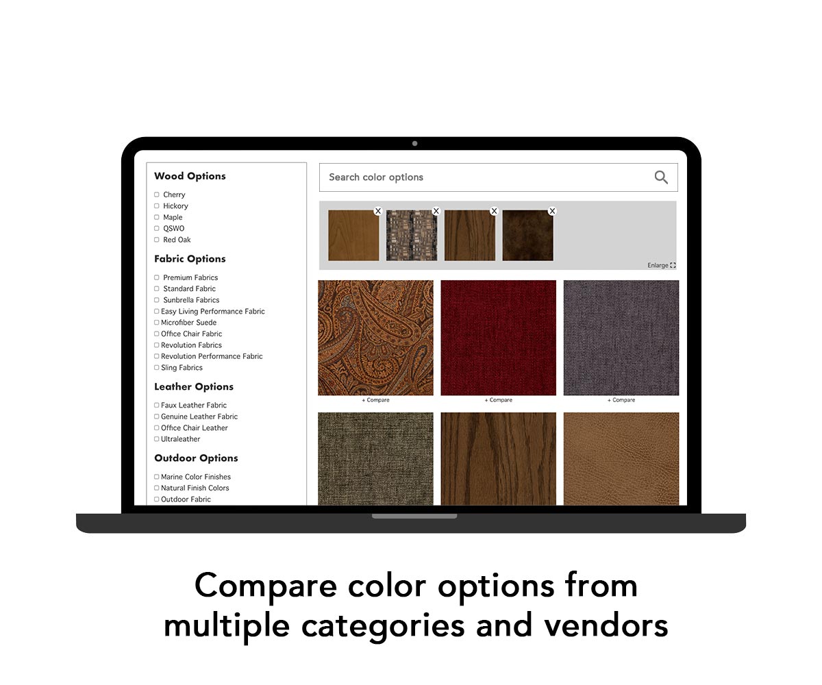 Compare color options from multiple categories and vendors