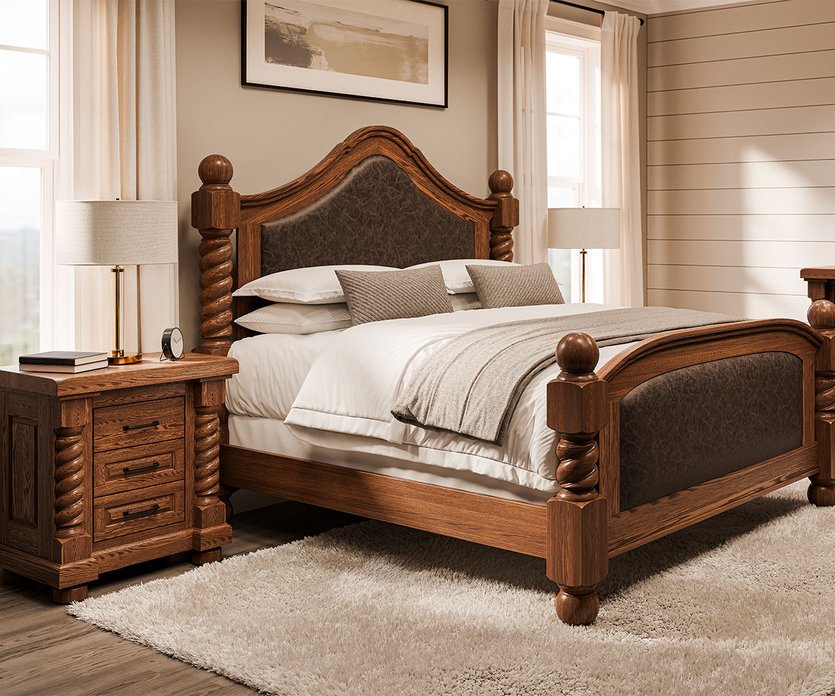 CGI hardwood bedroom image used in Amish furniture marketing