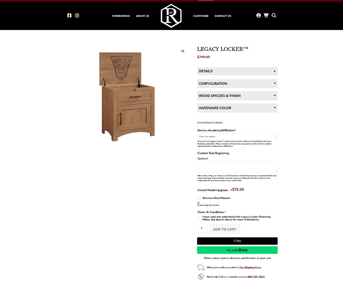 Legacy Locker eCommerce page photo example